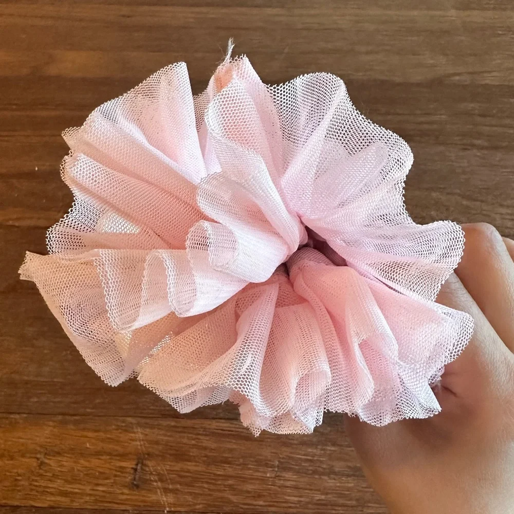 Pink Tulle Scrunchie Ballet Core Puffy Hair Tie Coquette Hair Accessory - Picture 3 of 4